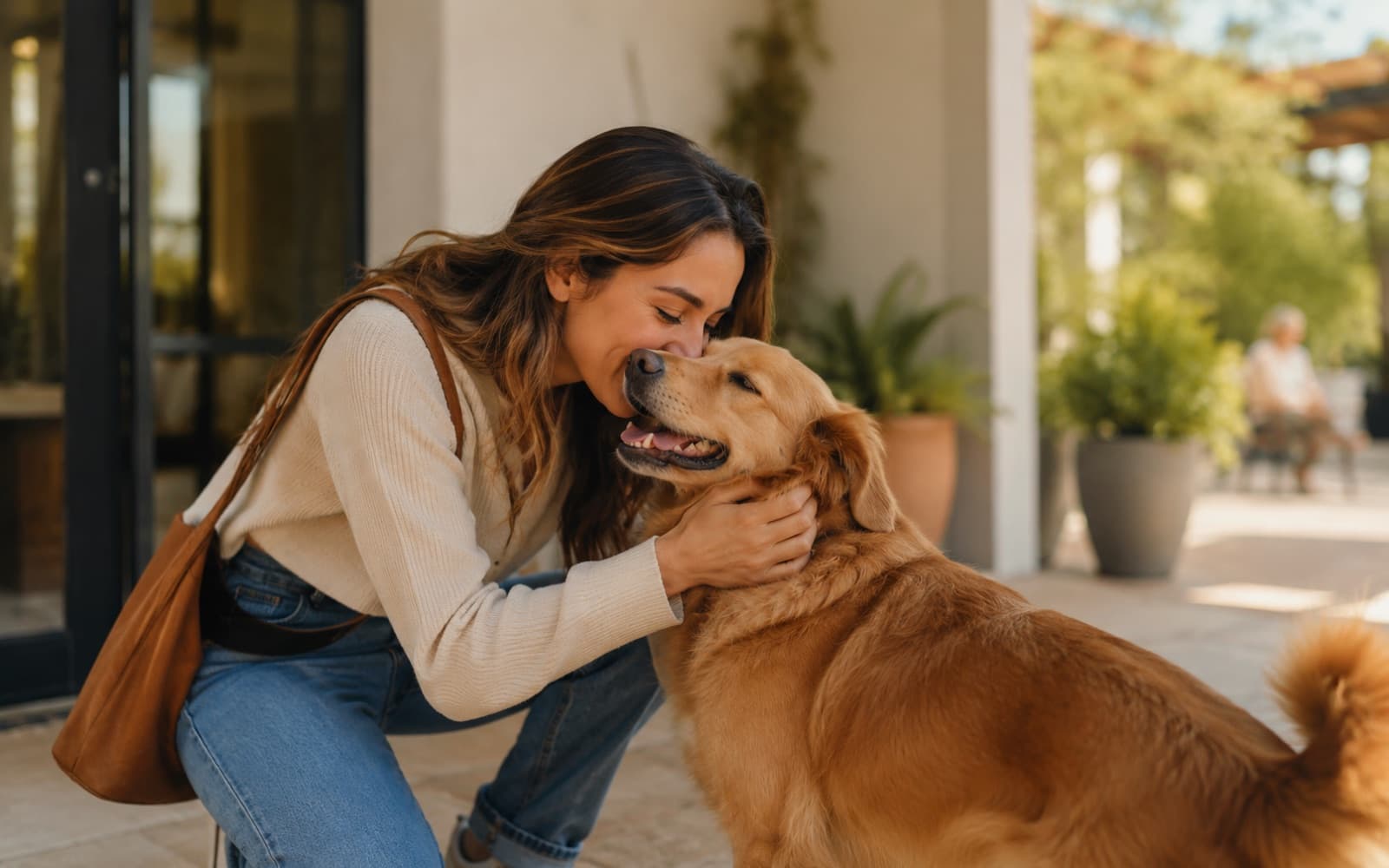 Retrouvailles entre une propriétaire et son chien après la garde